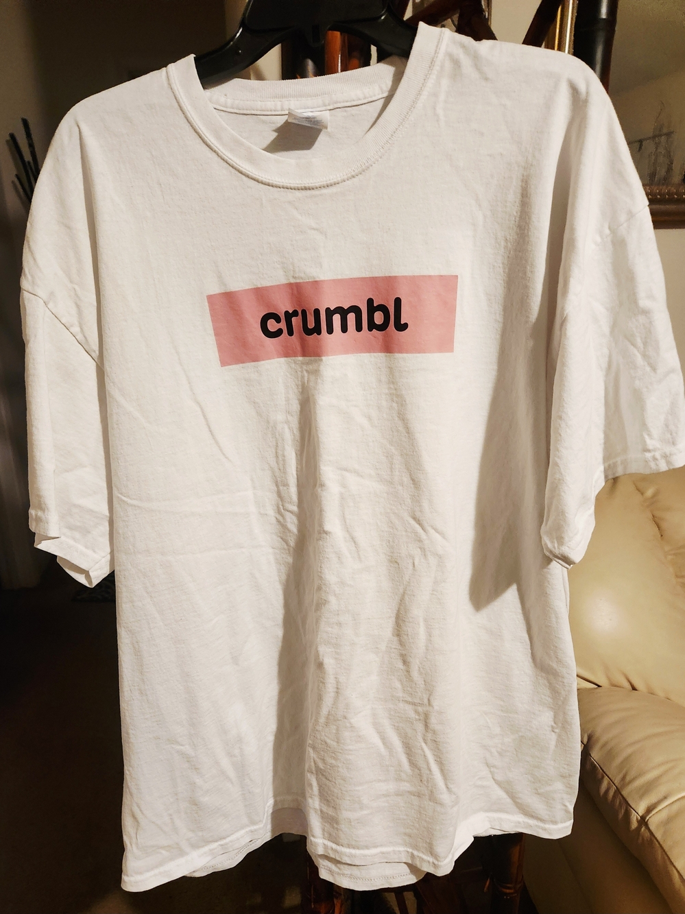 Port and Company White Short-Sleeve T-Shirt with Pink Logo Block
